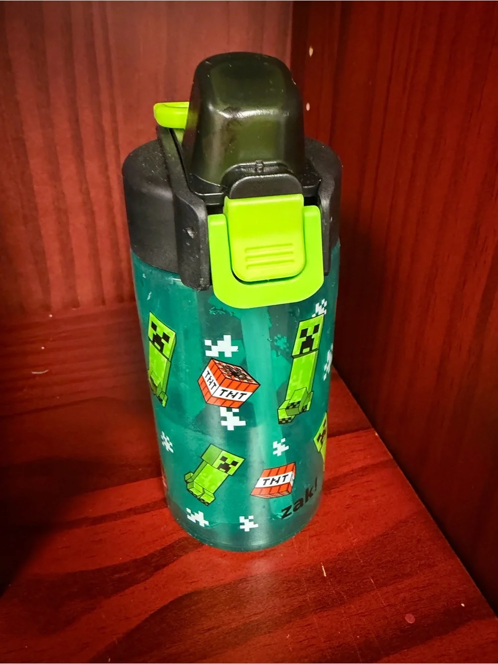 Kids Green Minecraft-Themed Water Bottle with Flip Lid